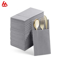 Serviettes de table grises, couverts de poche pliables, serviettes de table en papier