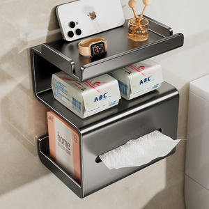 Porte-papier toilette mural minimaliste gris anthracite en acier carbone, distributeur de papier auto-adhésif, organisateur de salle de bain - Product Image 1