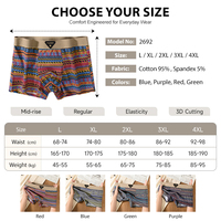 Caleçons Boxers Mi-Hauts pour Hommes en Tissu 95% Coton à Motif Ethnique, avec Taille Haute Élastique, Écologiques, Vente en Gros