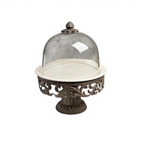 Wooden <b>Food</b> Serving <b>Stand</b> With Glass Dome Premium Quality Round Shape Serving <b>Stand</b> With Dome For Sale - Product Image 1