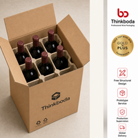 Boîte d'expédition pour 6 bouteilles de vin, emballage en carton ondulé durable avec inserts en pulpe moulée protectrice pour les vignerons