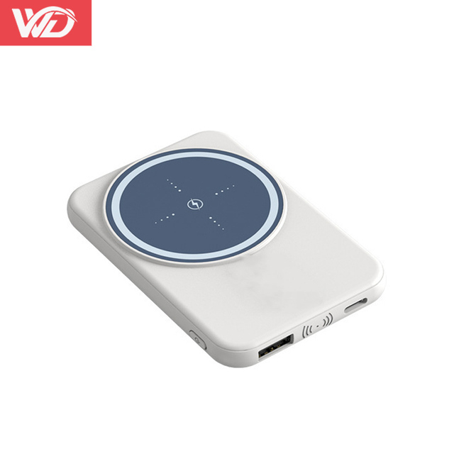Super Slim High Quality Mini Slim Magnet Wireless Charger 5000mAh Powerbank with Magnetic 10w Fast Charge Wireless Power Bank