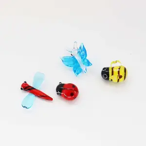 手工穆拉诺灯罩动物玻璃迷你小雕像蜜蜂蝴蝶瓢虫蜻蜓
