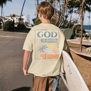 T-shirt pour garçons God Is Good, T-shirt de foi chrétienne en coton à manches courtes, respirant, avec motif palmier de plage pour enfants - Product Image 3