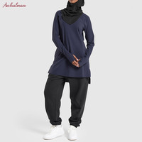 Aschulman Vêtement de Sport Musulman Personnalisé pour Femme, Tissu Noir Séchage Rapide, Tenue de Sport Modeste pour Femmes Musulmanes, Vêtement de Sport Actif Modeste