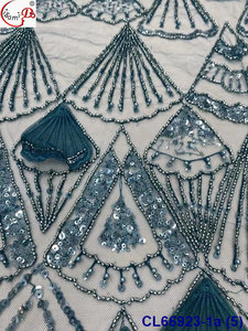 Ni. Ai của phụ nữ bạc hà màu xanh lá cây đính cườm và sequins ren vải thời trang thêu lưới cho váy cưới - Product Image 4