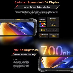 NOUVEAU Blackview BV7300 NFC <span class=keywords><strong>Android</strong></span> 14 Téléphone 18 Go (<span class=keywords><strong>6</strong></span>+<span class=keywords><strong>12</strong></span>) 256 Go Double Lampe de Camping Smartphone Robuste Helio G81 Octa Core 15000 mAh - Product Image 3
