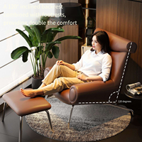 Fauteuil lounge moderne en cuir marron chocolat avec appui-tête en corne, accoudoirs tubulaires, pieds en métal – Chaise d'appoint design pour salon et hôtel