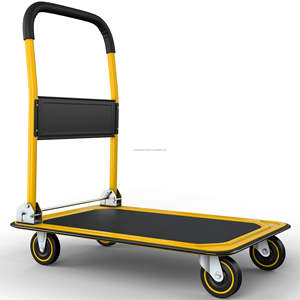 Chariot à plateforme pliable robuste PP, capacité de 770 lb, plateforme bleue avec poignée jaune - Idéal pour le jardin et l'entrepôt - Product Image 3