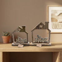 Décoration d'intérieur en aluminium, cadre en forme de maison, découpe cœur, lettrage oiseau, pour table, style côtier, lot de 2 pièces, occasion Noël