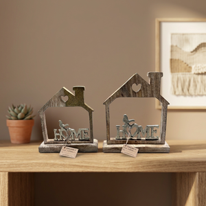 Décoration d'intérieur en aluminium, cadre en forme de maison, découpe cœur, lettrage oiseau, pour table, style côtier, lot de 2 pièces, occasion Noël - Product Image 2