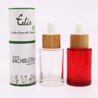 Flacon compte-gouttes rond de luxe en verre de 30 ml avec bouchon à vis en bambou, surface mate, pour cosmétiques et collyres