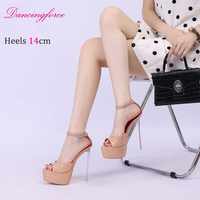 Nouvelles sandales à talons aiguilles romaines pour femme, 14 cm, sexy, style boîte de nuit, à plateforme ajourée, à bride unique et bout ouvert