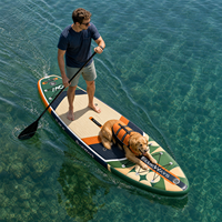 Vente flash : SUP gonflable extra large de 11' x 36" avec pompe, planche à pagaie géométrique verte et beige, kit complet tout usage