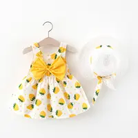 CCXTF707 Nieuwe Aankomst Ontwerp Zomer Leuke Kinderkleding Aardbei Afdrukken Backless Baby Meisjes Jurk Voor Sturen Hoed