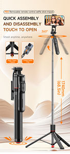 Perche à <span class=keywords><strong>selfie</strong></span> extensible avec poignée, trépied de poche rechargeable F03, en acier inoxydable, pour téléphone, vente chaude - Product Image 2