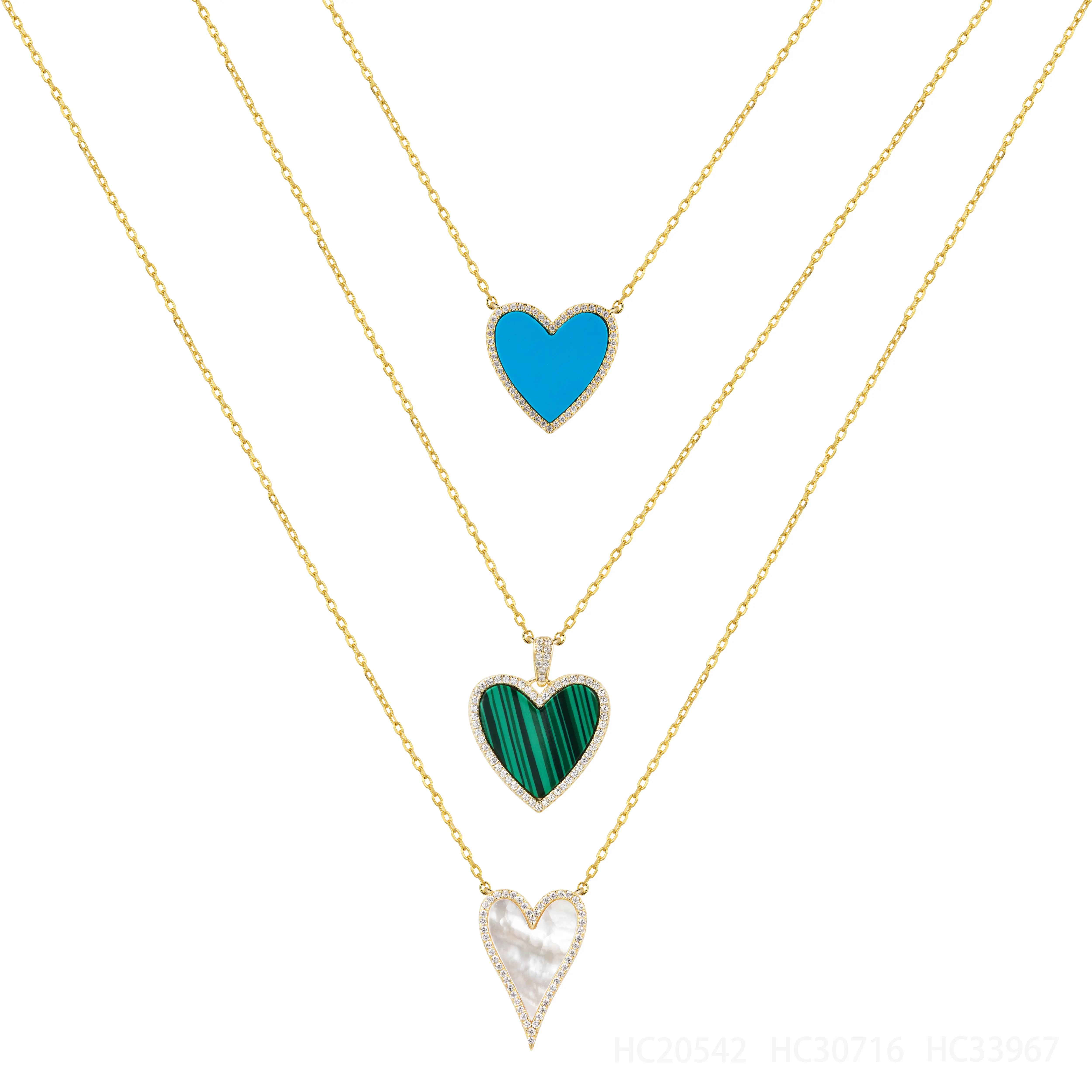 Fashion Jewelry 925 Silver Sterling 18K Gold Plated Forever Big Heart Shape Turquoise Pendant Necklaces For Wedding