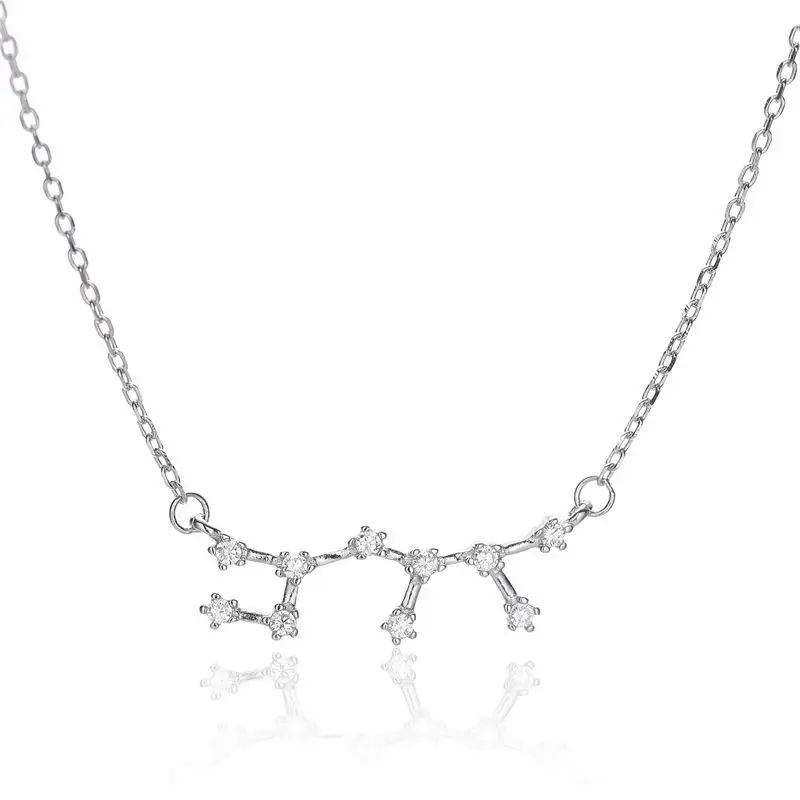 16-18 Inches Meisjes Verjaardagscadeau Vrouwen Eenvoudige 925 Sterling Zilveren Ketting Cz Galaxy 12 Astrologie Constellation Choker