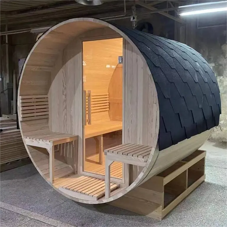 Harga rendah kustom dibangun 6 orang barel Cedar sauna uap luar ruangan Sauna Rusia