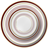 Service de table de luxe en porcelaine fine rouge et or, motif géométrique, assiettes, bols, tasses, pour hôtels, restaurants, mariages