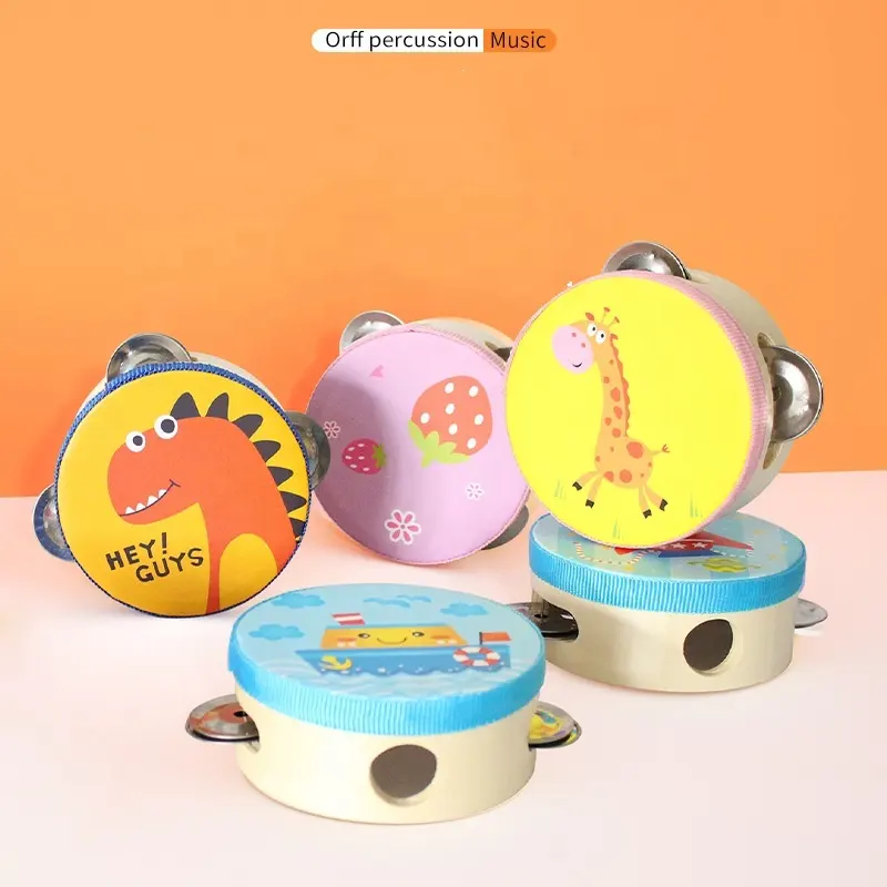 10 cm niños música juguetes educativos dibujos animados Mini Musical Beat instrumento mano tambor bebé regalos pandereta de madera