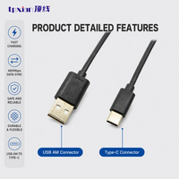 Câble USB 2.0 mâle vers Type C OEM ODM, 480 Mbps, synchronisation des données, cordon de charge, PVC noir, longueur personnalisée pour équipement électronique
