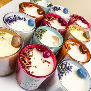 New trend luxury healing Chakra energy soy wax handmade dry flower with natural crystal scented candle