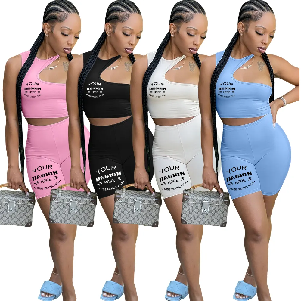 Doveark Vêtements d'été Sexy Slim Fit Knit Hollow Out Sleeveless 2 Piece Set Female Women Outfits Two Piece Shorts Set For Women