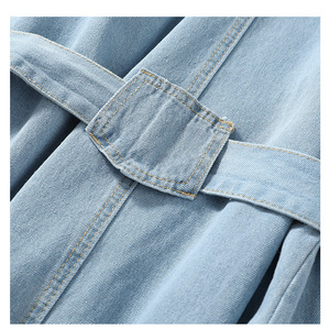 Cappotto Lungo in Denim <span class=keywords><strong>Azzurro</strong></span> di Alta Qualità per <span class=keywords><strong>Donna</strong></span>, Nuova Moda con Cintura, Produzione di Fabbrica - Product Image 3