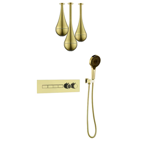 Sistema <span class=keywords><strong>Doccia</strong></span> a Soffitto con 3 Testine a Goccia, LED e Pannello Valvole Nascosto, Moderno per <span class=keywords><strong>Bagno</strong></span> - Product Image 2
