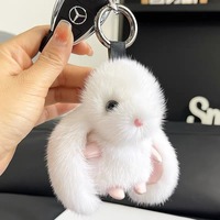Porte-clés en fourrure de lapin de luxe, pompon en fourrure de vison, pendentif en peluche moelleux pour couples, porte-clés en plastique PVC souple pour voiture