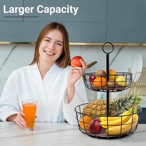 Corbeille à fruits en métal à deux niveaux en acier antirouille durable avec conception ouverte pour stocker des collations de fruits et légumes et des articles de cuisine - Product Image 4