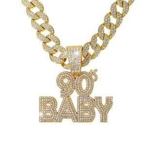 Collar <span class=keywords><strong>de</strong></span> Joyería para Hombre y Mujer, Estilo Hip Hop, con Diamantes <span class=keywords><strong>de</strong></span> Imitación Brillantes, Cadena Cubana Chapada en Oro, Colgante con Letra BABY <span class=keywords><strong>de</strong></span> <span class=keywords><strong>los</strong></span> <span class=keywords><strong>90</strong></span> - Product Image 1