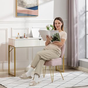 Fauteuil de vanité moderne Manyday avec rangement, ottoman confortable, <span class=keywords><strong>tabouret</strong></span> pliant en fausse fourrure, <span class=keywords><strong>4</strong></span> <span class=keywords><strong>pieds</strong></span> en métal, siège rembourré en fourrure, <span class=keywords><strong>pieds</strong></span> antidérapants - Product Image 4