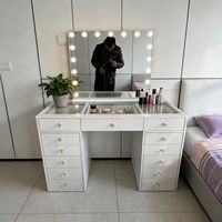 Nouvelle Tendance Coiffeuse Moderne Multi-Tiroirs avec Miroir Éclairé, Grand Espace de Rangement, Écologique
