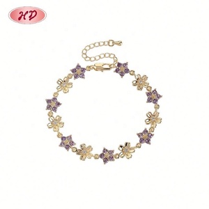 ผู้ผลิตมืออาชีพ สร้อยข้อมือทองเหลืองชุบทอง 18K ประดับเพทายสีม่วงรูปดอกไม้ สำหรับผู้หญิง งานปาร์ตี้ ของขวัญวันครบรอบ เครื่องประดับ Pulseira De Ouro - Product Image 5