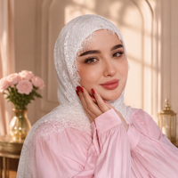Hijab élégant pour femmes en dentelle à franges complètes, léger, en polyester, dentelle florale, pour cérémonie de mariage et événements formels