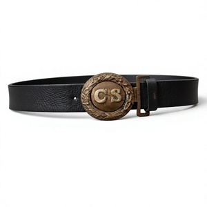 Boucle ronde de style vintage CS avec sangle en cuir noir véritable et quincaillerie métallique durable pour collection historique - Product Image 1