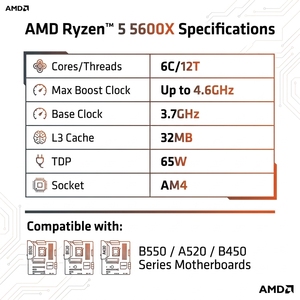 ซีพียู AMD Ryzen 5 5600X 6C12T ความเร็วขั้นพื้นฐาน 3.7GHz ความเร็วสูงสุด 4.6GHz 7nm 65W AM4 สำหรับเดสก์ท็อป  ซีพียู AMD Ryzen 5 5600X สำหรับเดสก์ท็อป 6C12T ความเร็วขั้นพื้นฐาน 3.7GHz ความเร็วสูงสุด 4.6GHz - Product Image 6