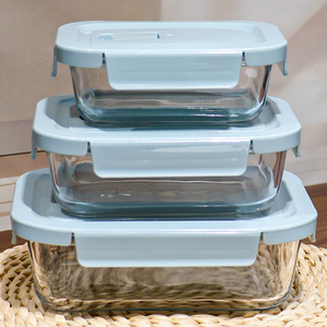 3 Pieces Borosilicate Glass Food Storage Containers <strong>Microwave</strong> Safe Home Airtight Food Bowl Set Student Glass <strong>Lunch</strong> <strong>Box</strong> - Product Image 1