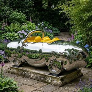 Escultura de Coche en Acero Inoxidable Pulido a Espejo |   Arte de Lujo para Exteriores - Product Image 3