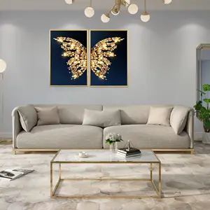 Luxe Art Deco Stijl Vlinder Schilderij Abstract Hout Ingelijst Muur Kunst Voor Woonkamer Huisdecoratie Schilderijen Te Koop