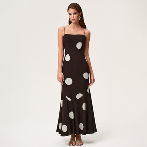 Vestido de noche largo sin tirantes para mujer, con estampado de lunares, espalda descubierta, transpirable, estilo maxi. - Product Image 1