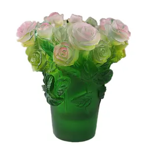 Hot selling latest European style crystal 19cm rose flower vase for home decoration wedding hotel office ornament