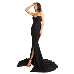 Vestido bodycon clássico, vestido bodycon preto vermelho clássico para casamento, vestido de noite sem alças, comprimento do chão da sereia, vestido de baile