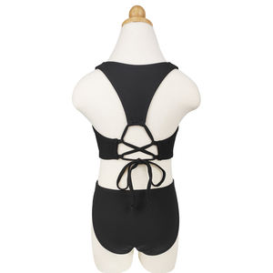 Mới đến cô gái hai mảnh áo tắm cổ điển màu đen criss-cross trở lại Tie-up nhanh chóng khô UPF 50 + Áo Tắm co giãn tắm phù hợp với - Product Image 3