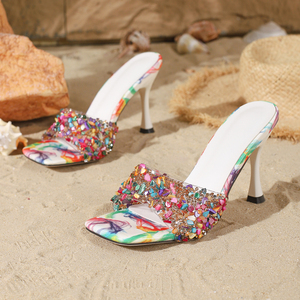 Stylish and Elegant New Colorful Rhinestone Open-<b>toe</b> Stiletto Heels for Women - Product Image 4