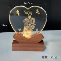 Base lumineuse LED en cristal de luxe gravée au laser 3D personnalisée, écologique, avec photo personnalisée pour couple, famille, souvenir d'anniversaire