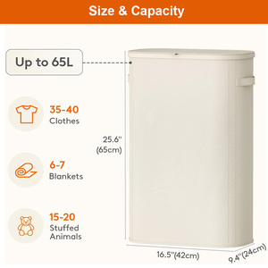 Panier à <span class=keywords><strong>linge</strong></span> pliable et fin avec couvercle, sac intérieur amovible, panier à <span class=keywords><strong>linge</strong></span> en tissu pour salle de bain, chambre à coucher, dortoir, petits espaces - Product Image 2