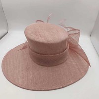 Sombrero de Sol Formal de Ala Ancha con Lazo de Sinamay Rosa para Mujer, Elegante, para Bodas, Iglesia, Estilo Cloche